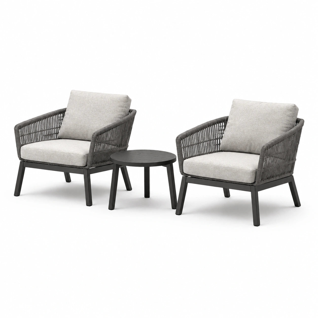 3-teiliges Gartenmöbel-Set Grau und Hellgrau – 2 Gartensessel 73 × 75 × 78 cm mit Beistelltisch Ø 55 × 45 cm