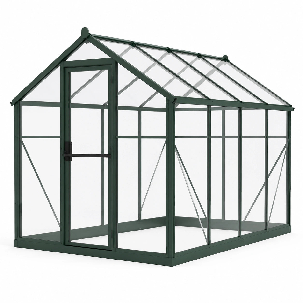 Gewächshaus mit Aluminiumrahmen, Polycarbonatplatten und Drehtür, Grün/Transparent, 190 × 190 × 195 cm