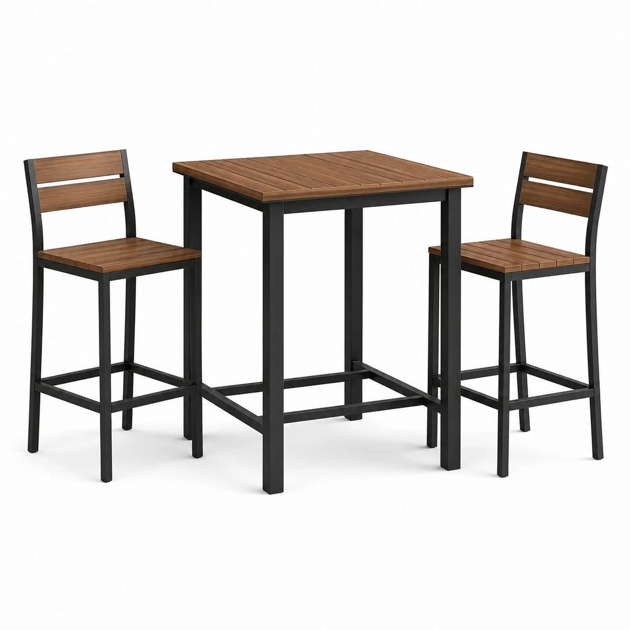 3-teilige Essgruppe in Braun und Schwarz mit Bartisch 90 × 60 × 90 cm und 2 Barstühlen 40 × 45 × 100 cm