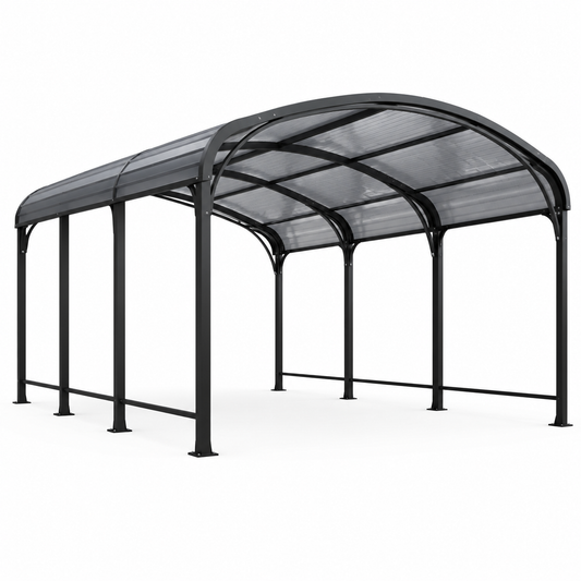 Carport mit Bogendach aus Metall und Polycarbonat, 500 × 300 × 250 cm, Anthrazit/Transparentgrau