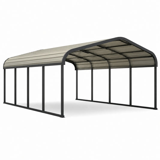 Freistehender Doppelcarport mit Bogendach, 600 × 600 × 300 cm, Metall und Polycarbonat, Anthrazit/Grau