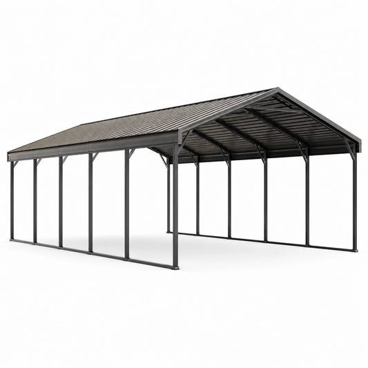 Doppelcarport aus Metall mit Satteldach, 600 × 600 × 300 cm, Anthrazit, für zwei Fahrzeuge