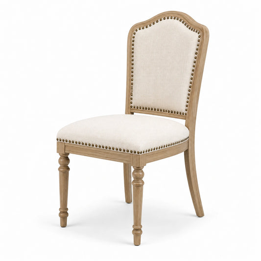 Gepolsterter Holzstuhl in Beige und Naturbraun, klassisches Design, 50 × 58 × 98 cm