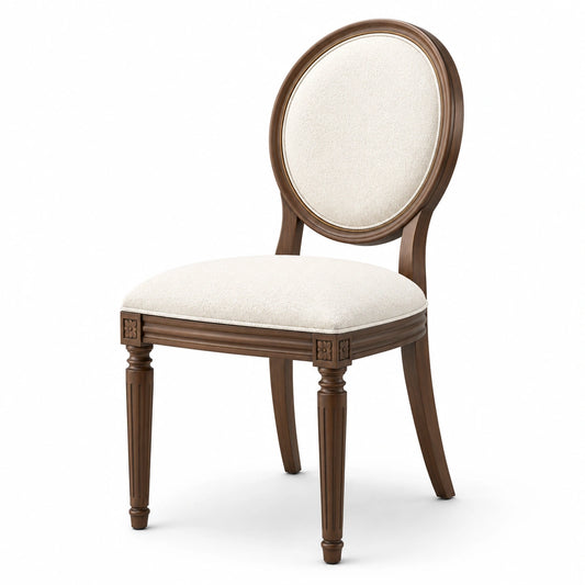 Klassischer gepolsterter Esszimmerstuhl aus Holz und Textilgewebe, Creme/Braun, 50 × 57 × 96 cm