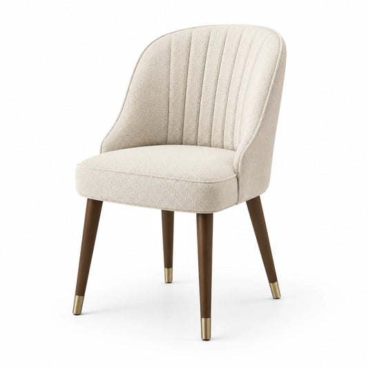 Gepolsterter Esszimmerstuhl mit Bouclé-Bezug und gesteppter Rückenlehne, Creme/Braun/Gold, 58 × 62 × 83 cm