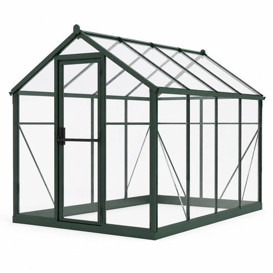 Gewächshaus mit Aluminiumrahmen, Polycarbonatplatten und Drehtür, Grün/Transparent, 190 × 190 × 195 cm