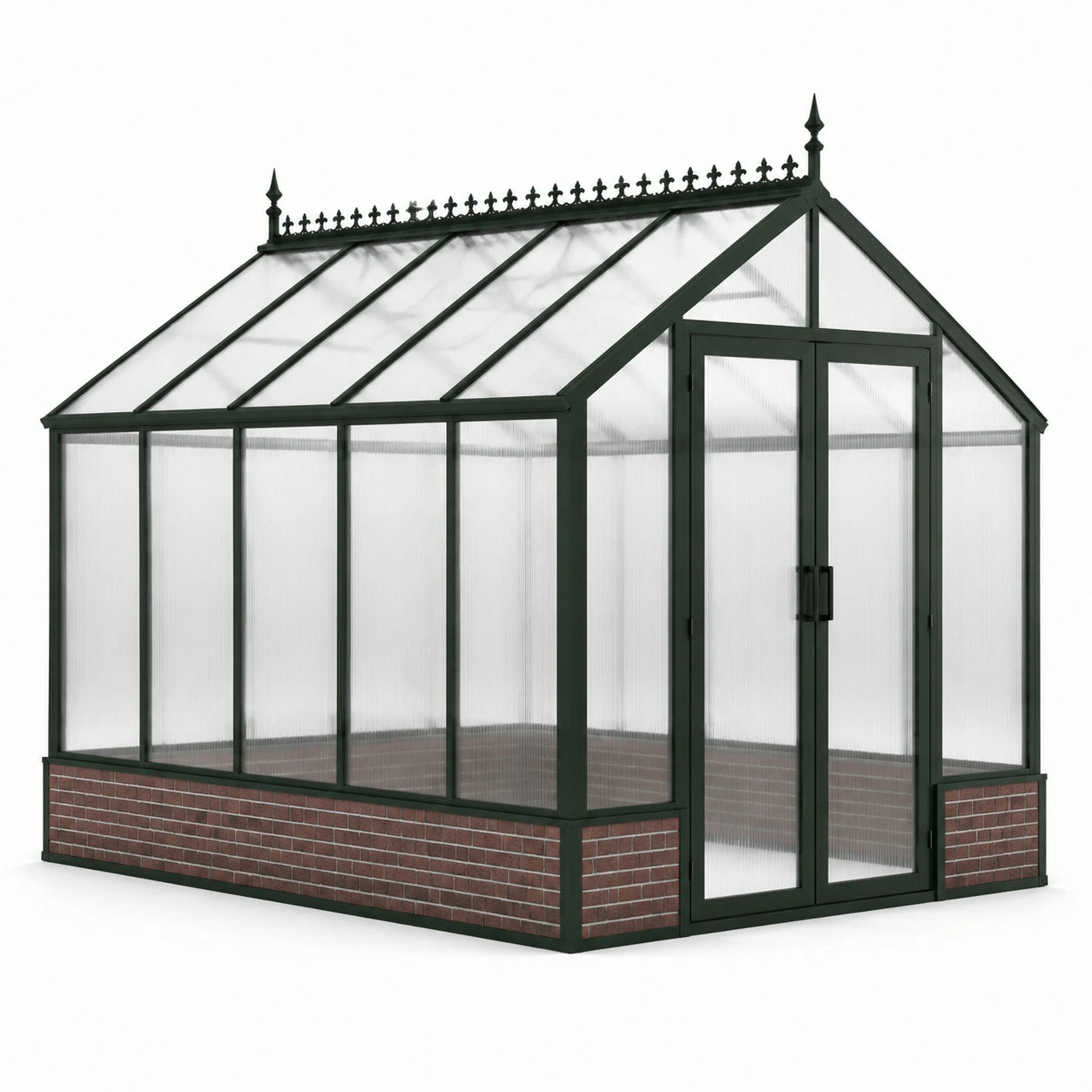 Gewächshaus 300 × 250 × 250 cm aus Aluminium und Polycarbonat, Dunkelgrün, Transparent und Rotbraun, viktorianischer Stil