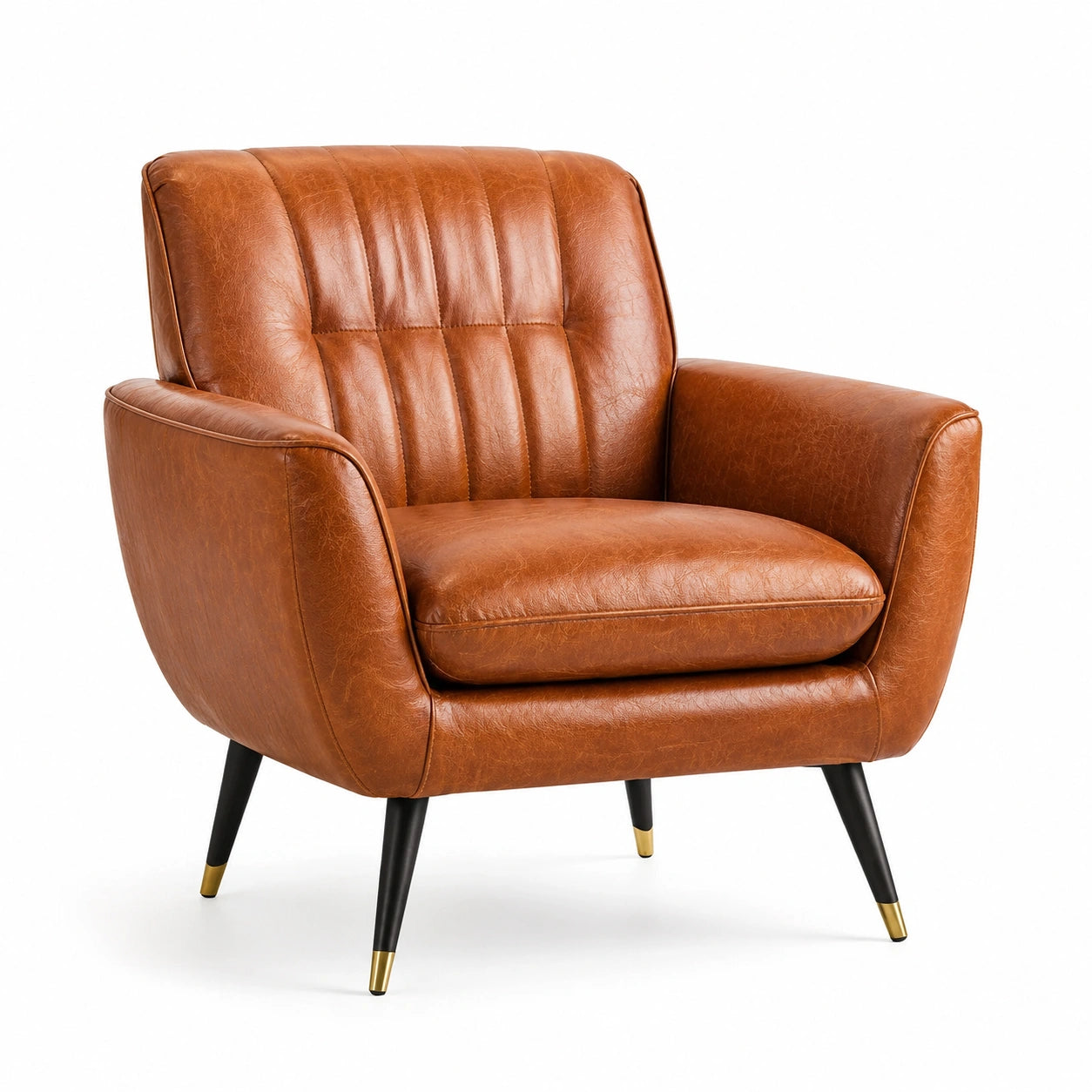 Gepolsterter Retro-Sessel aus braunem Kunstleder mit Armlehnen, 85 × 82 × 87 cm