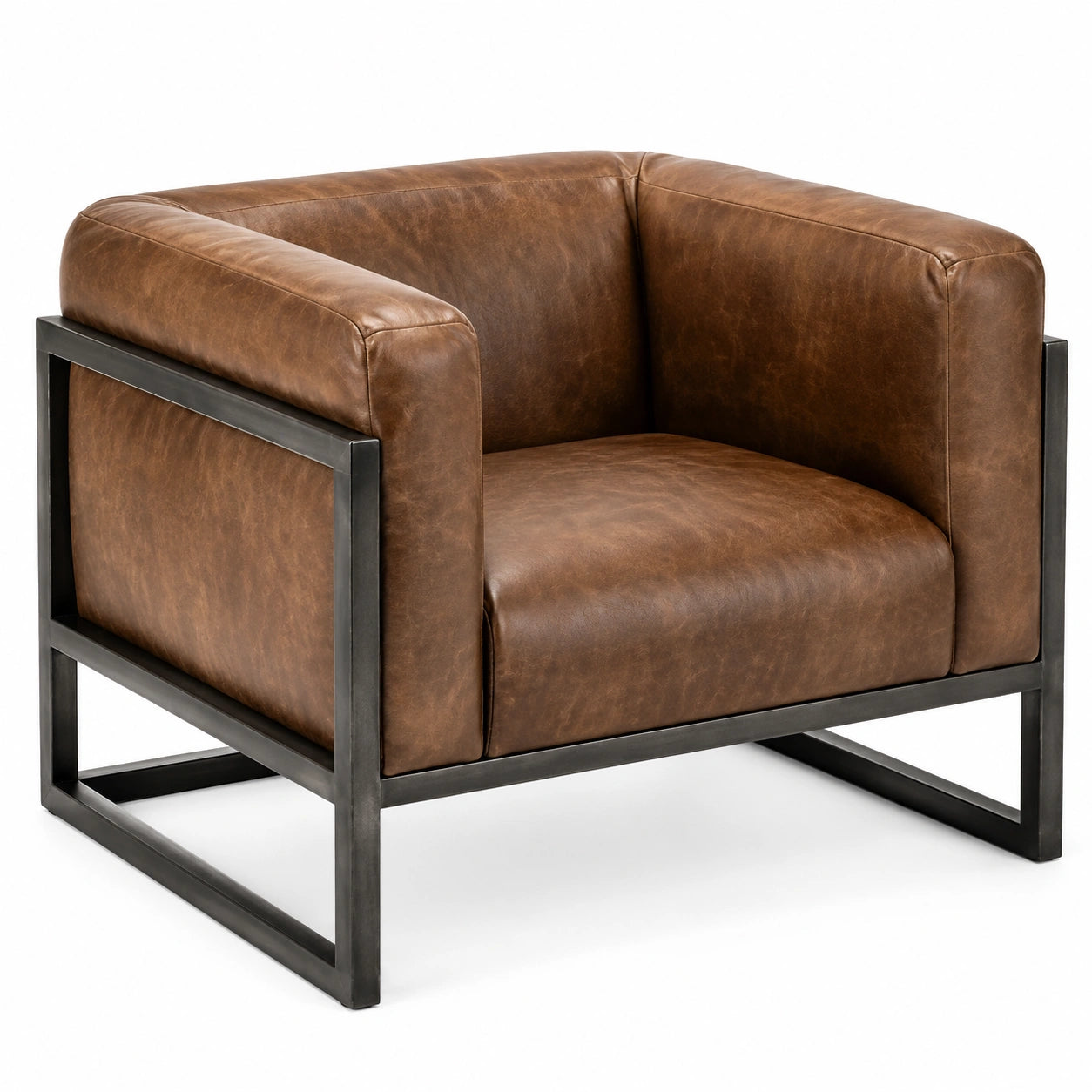 Industrie-Sessel in Braun und Schwarz mit Kunstlederbezug und Metallgestell, 89 × 78 × 76 cm