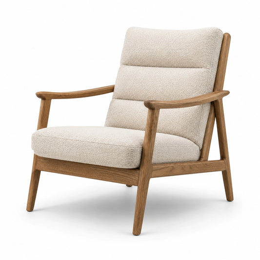 Gepolsterter Sessel mit Holzgestell und Bouclé-Bezug, Creme/Braun, 82 × 75 × 90 cm