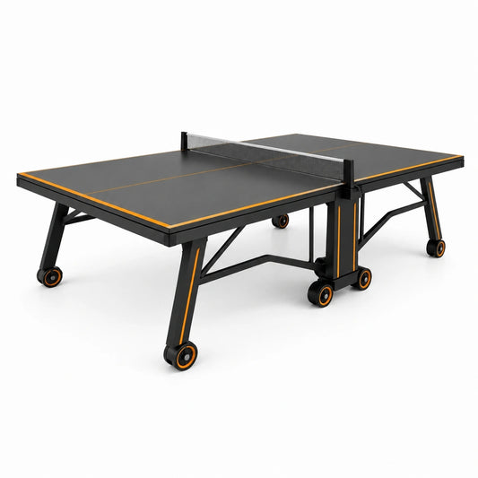 Klappbarer Tischtennistisch für den Innenbereich mit Netz und Rollen, 274 × 152,5 × 76 cm, Schwarz/Orange/Grau